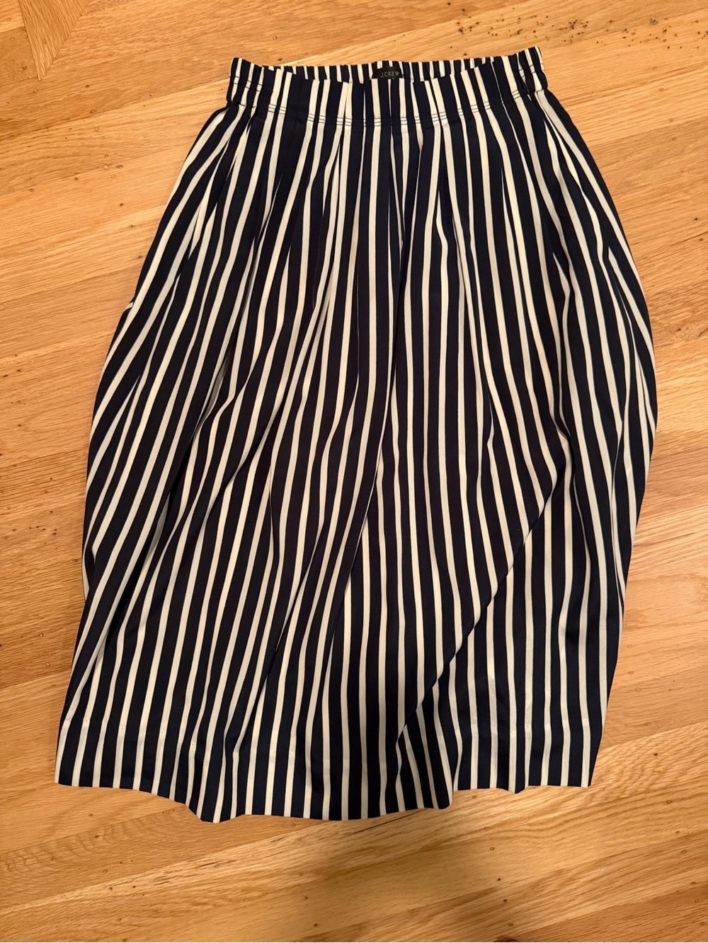 J. Crew Navy and White Vertical Stripe Midi Skirt